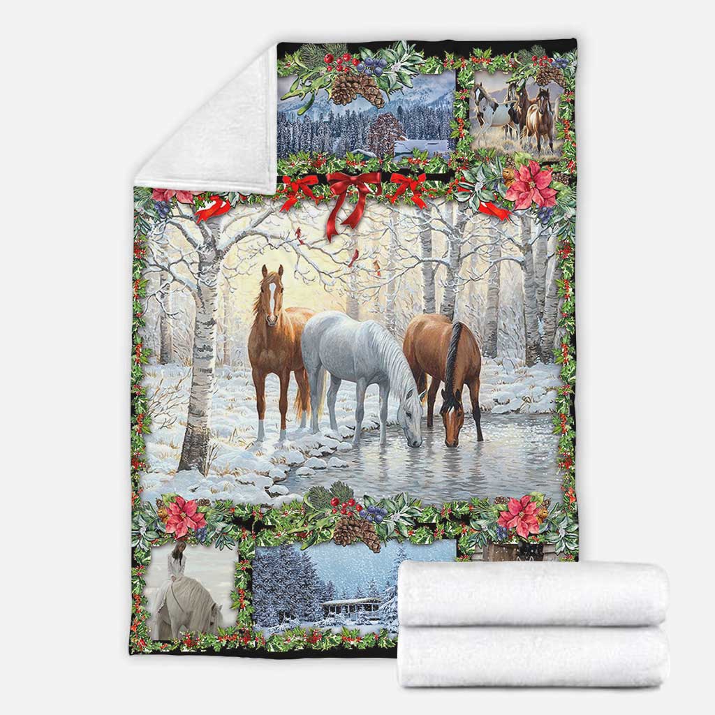 Horse Christmas Flannel Blanket For Cozy Bedroom Sofa Decor