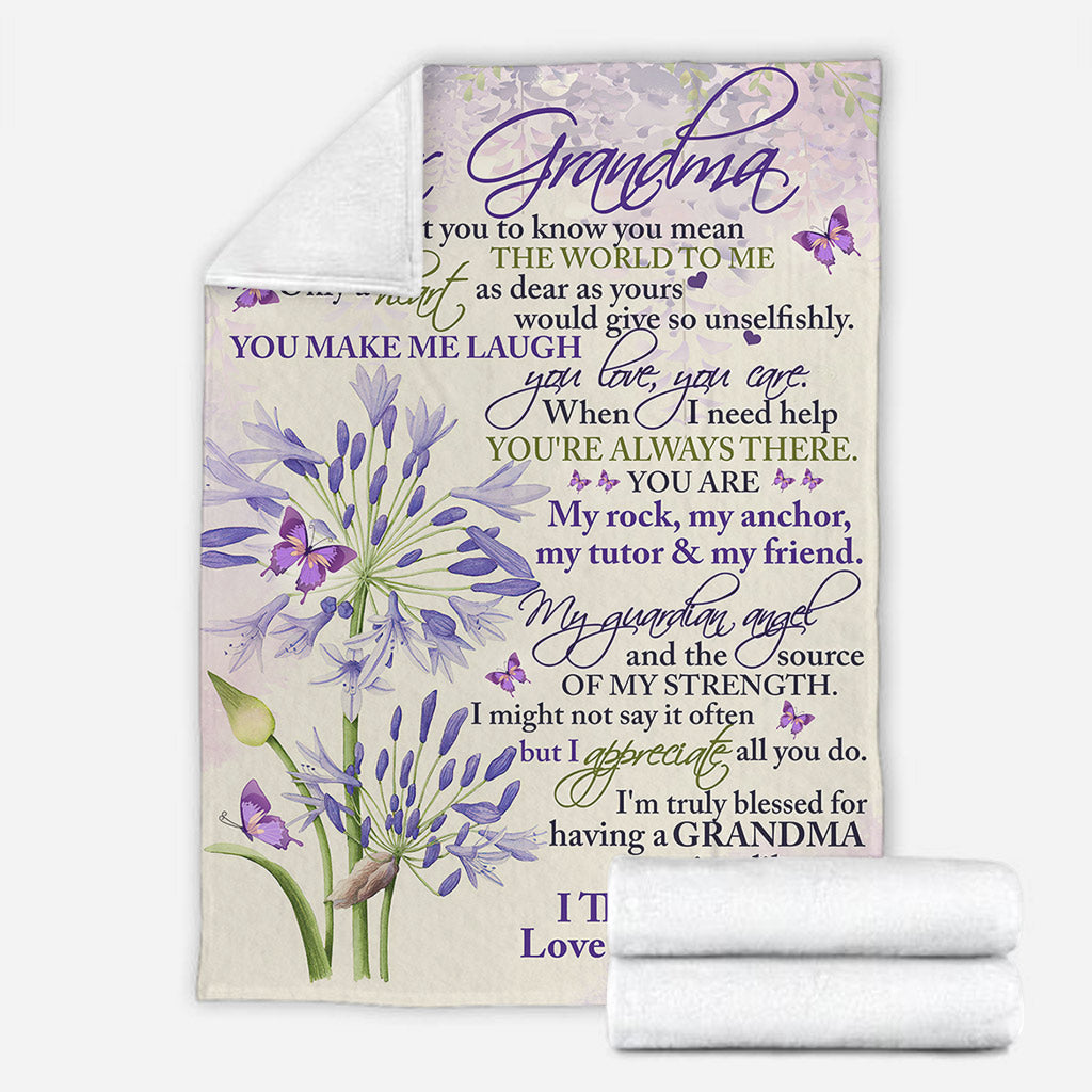 Butterfly To My Grandma Purple Flannel Blanket For Cozy Bedroom Sofa Decor