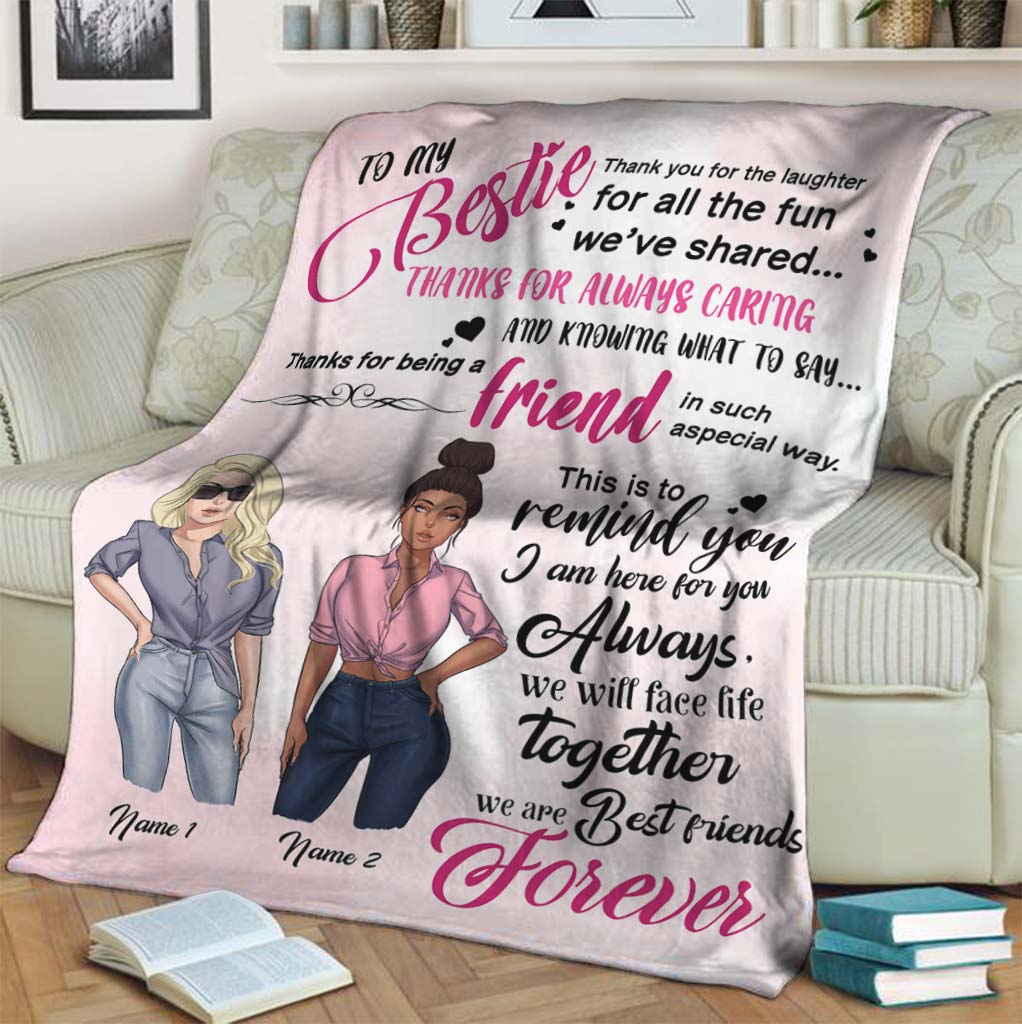 Bestie To My Bestie Personalized Flannel Blanket For Cozy Bedroom Sofa Decor