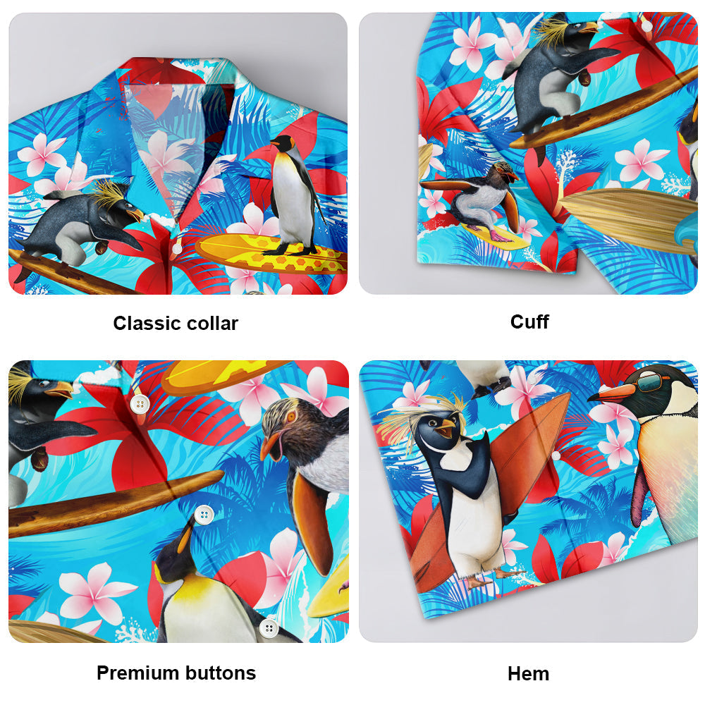Funny Penguin Surf Hawaiian Shirt For Island Vacations, Resort Wear, And Relaxed Seasonal Style