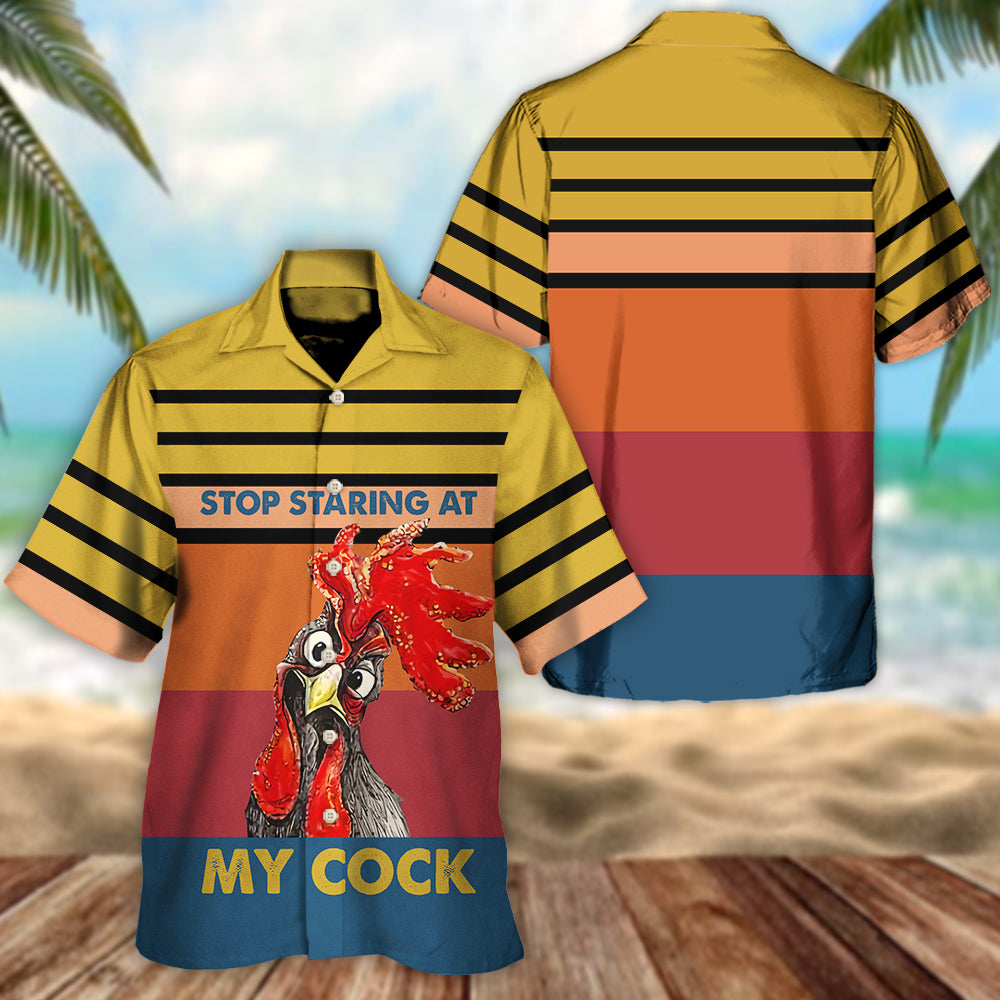 Funny Rooster Attitude Horizontal Stripes Hawaiian Shirt Pattern View For Relaxed Warm Weather Outfits