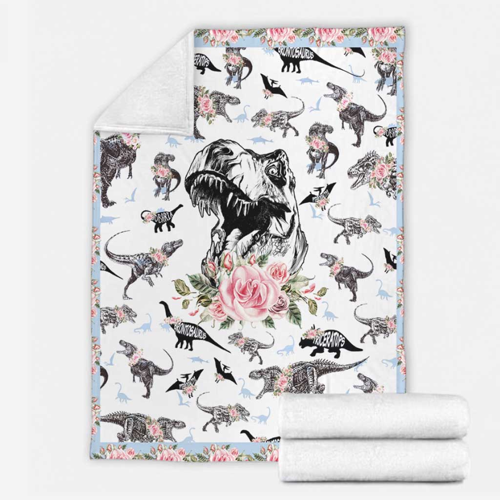 Dinosaur Floral Flannel Blanket For Cozy Bedroom Sofa Decor