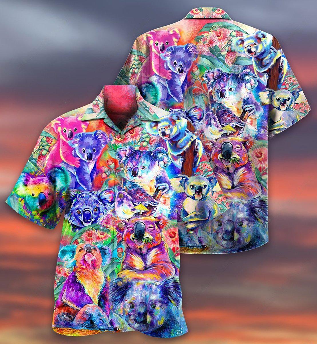 Colorful Koala Hawaiian Shirt With Detailed Graphic For Beach Getaways Resort Outings And Thoughtful Gifting