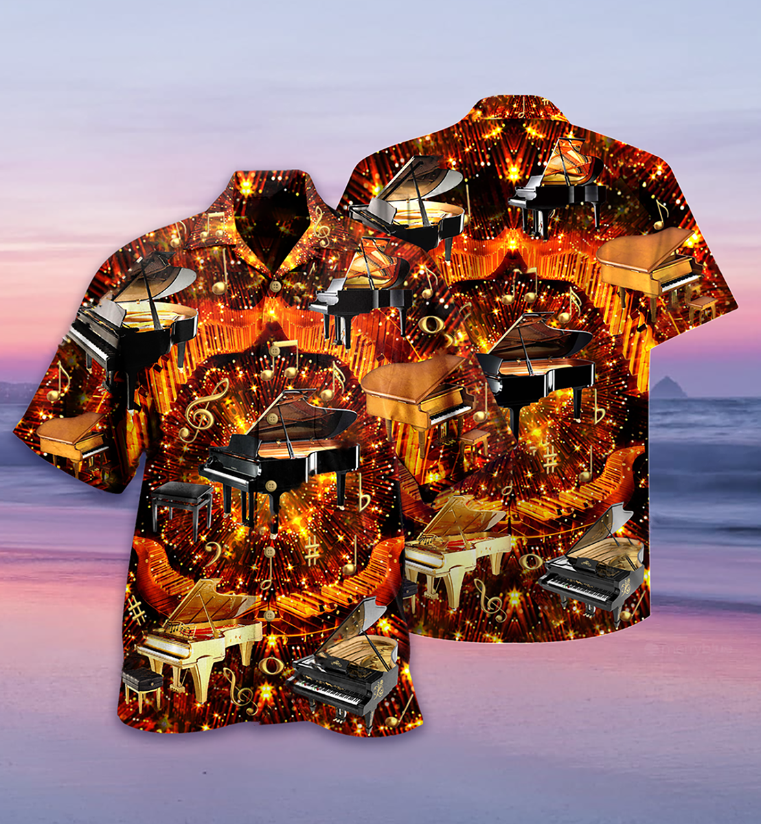 Piano Music Hawaiian Shirt Artwork View For Weekend Travel And Beach Style