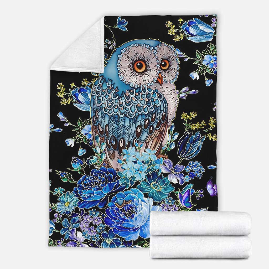 Owl Blue Floral Flannel Blanket For Cozy Bedroom Sofa Decor