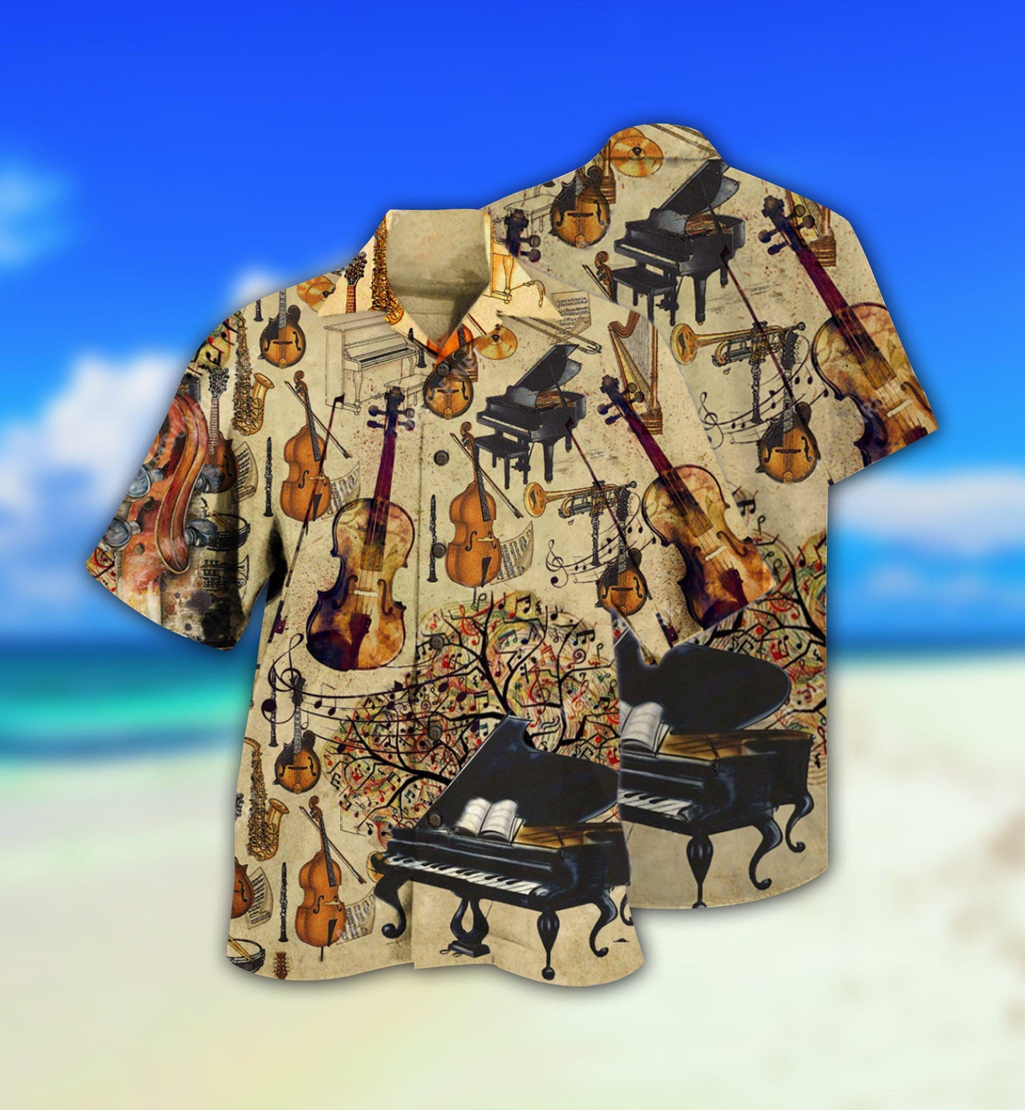 Music Notes Hawaiian Shirt With All Over Print For Resort Getaways Summer Adventures And Casual Gifting