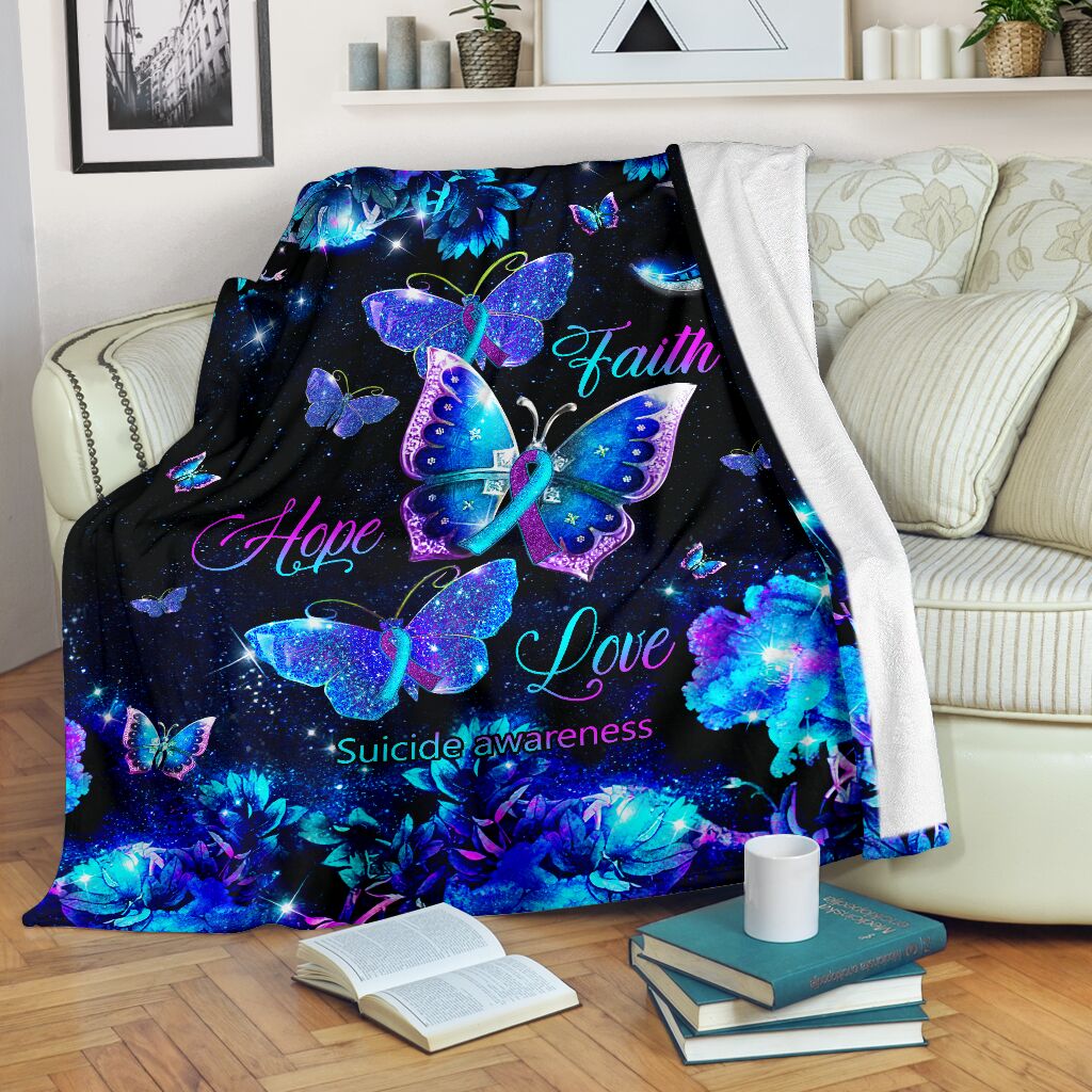 Mental Health Awareness Butterfly Flannel Blanket For Cozy Bedroom Sofa Decor