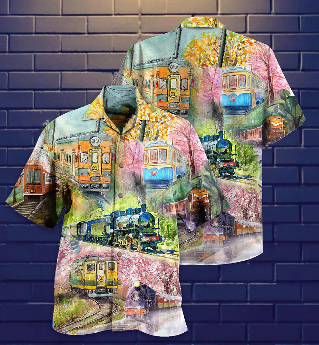 Floral Train Hawaiian Shirt For Vacation Days And Relaxed Coastal Outings