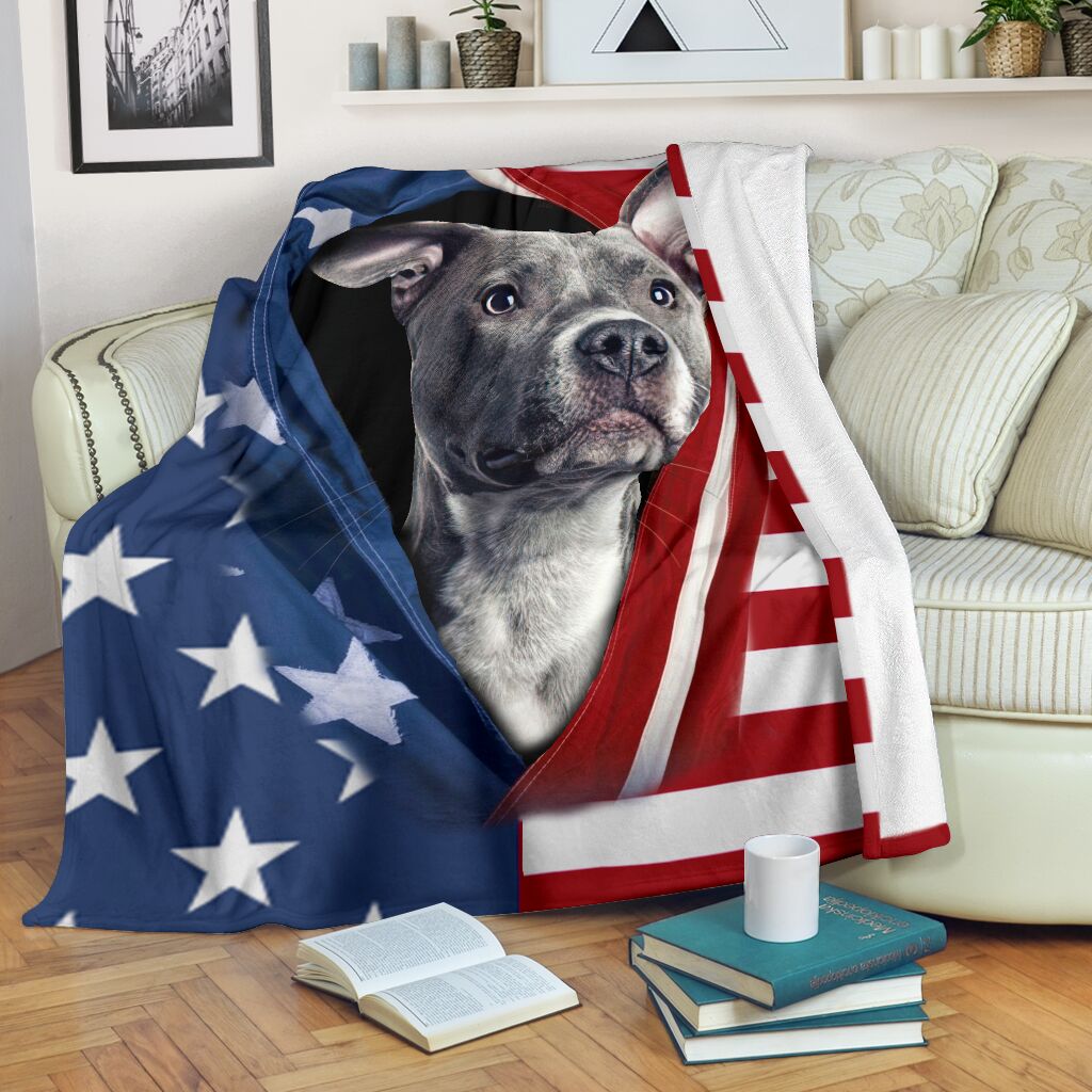 Pitbull Opened American Flag Flannel Blanket For Cozy Bedroom Sofa Decor