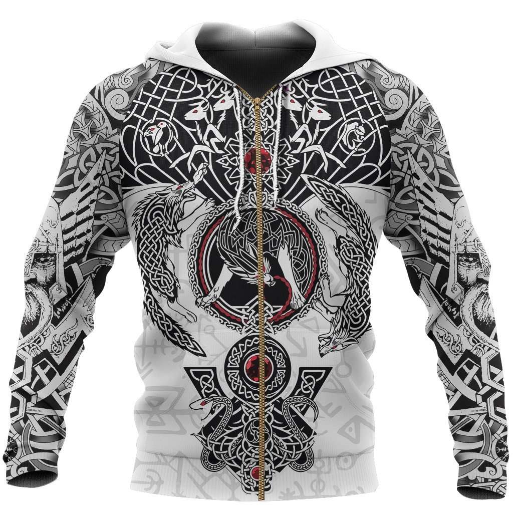 White Fenrir Skoll Hati Valknut Hoodie For Mythic Casual Outfits Weekend Adventures And Thoughtful Gifting