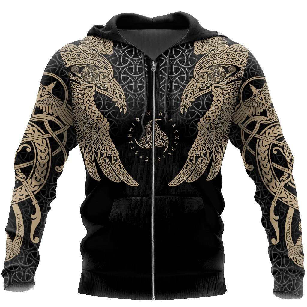 Viking Muninn Tattoo Hoodie For Mythic Artwork Casual Days And Outdoor Exploration