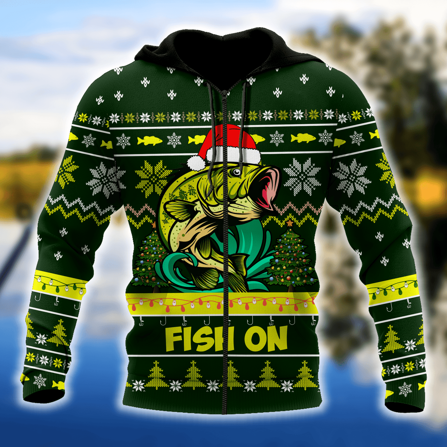 Bass Fishing Fish Christmas Hat Hoodie For Festive Family Moments Winter Wear And Holiday Gift Ideas