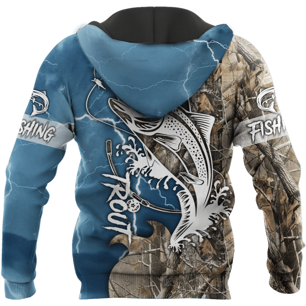 Blue Trout Fishing Tattoo Camo Hoodie For River Adventures Outdoor Events And Everyday Style