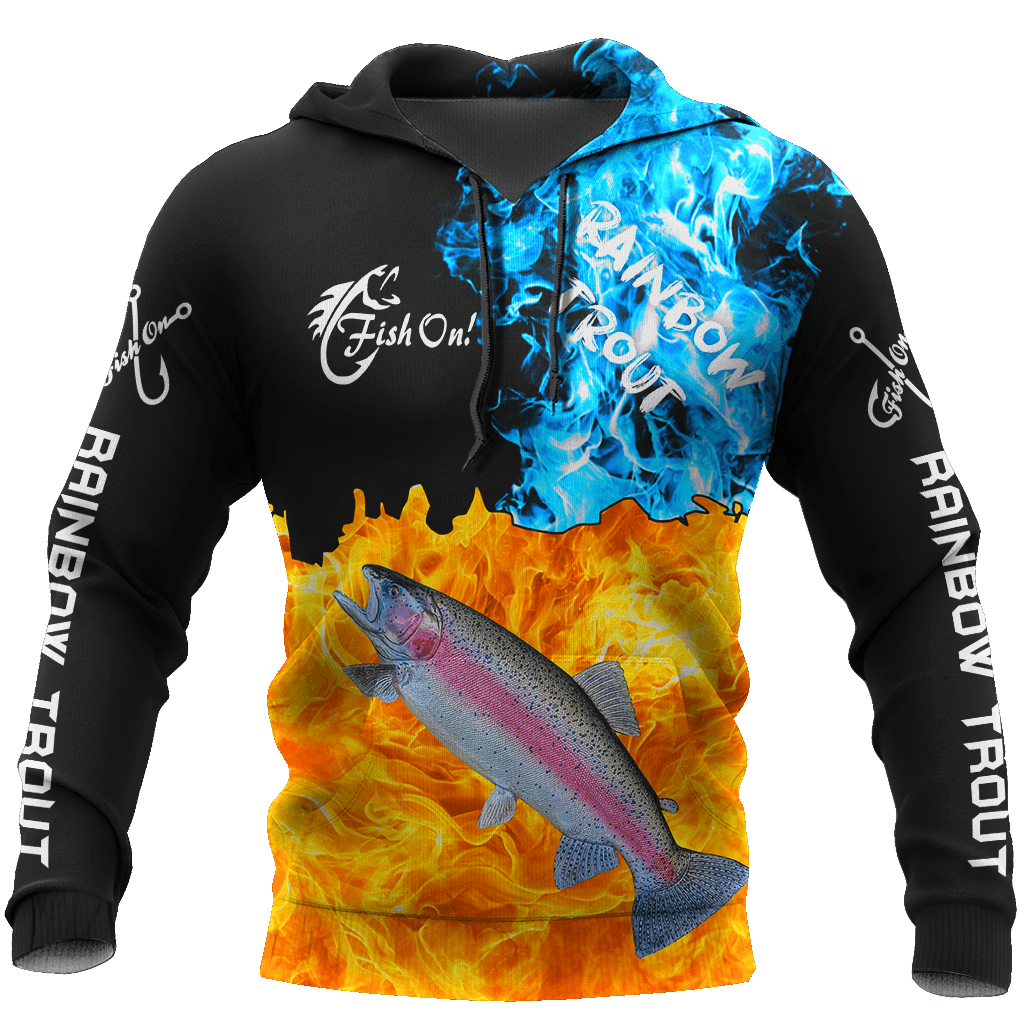Rainbow Trout Fire Hoodie For Coastal Fishing Trips Casual Outfits And Weekend Travel