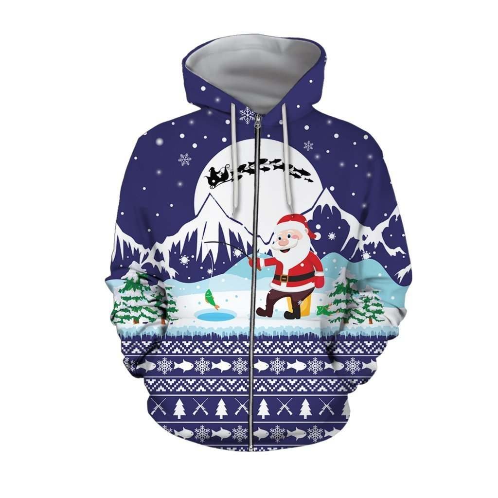 Santa Fishing Christmas Theme Hoodie For Holiday Gatherings Winter Travel And Seasonal Gifting
