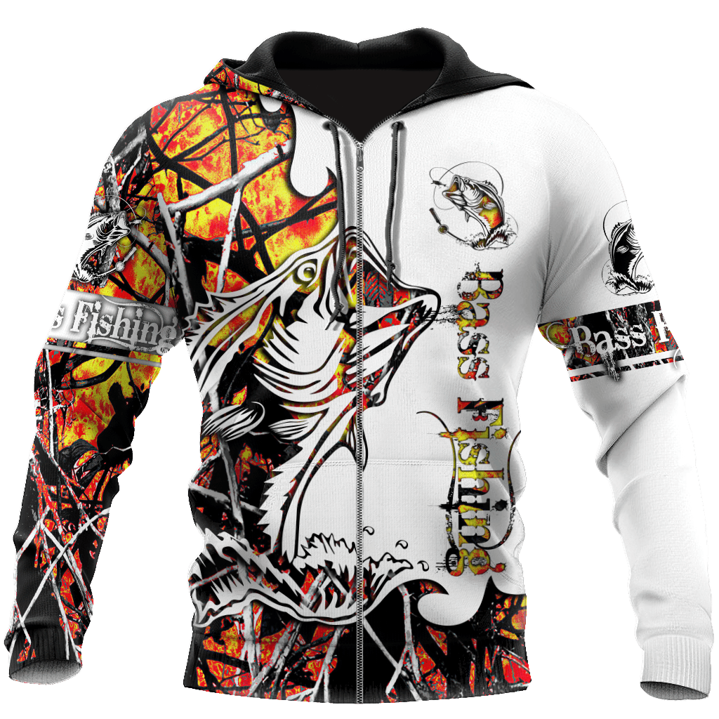 Orange Bass Fishing Sport Camo Tattoo Hoodie For Fishing Adventures Camping Travel And Casual Gift Ideas