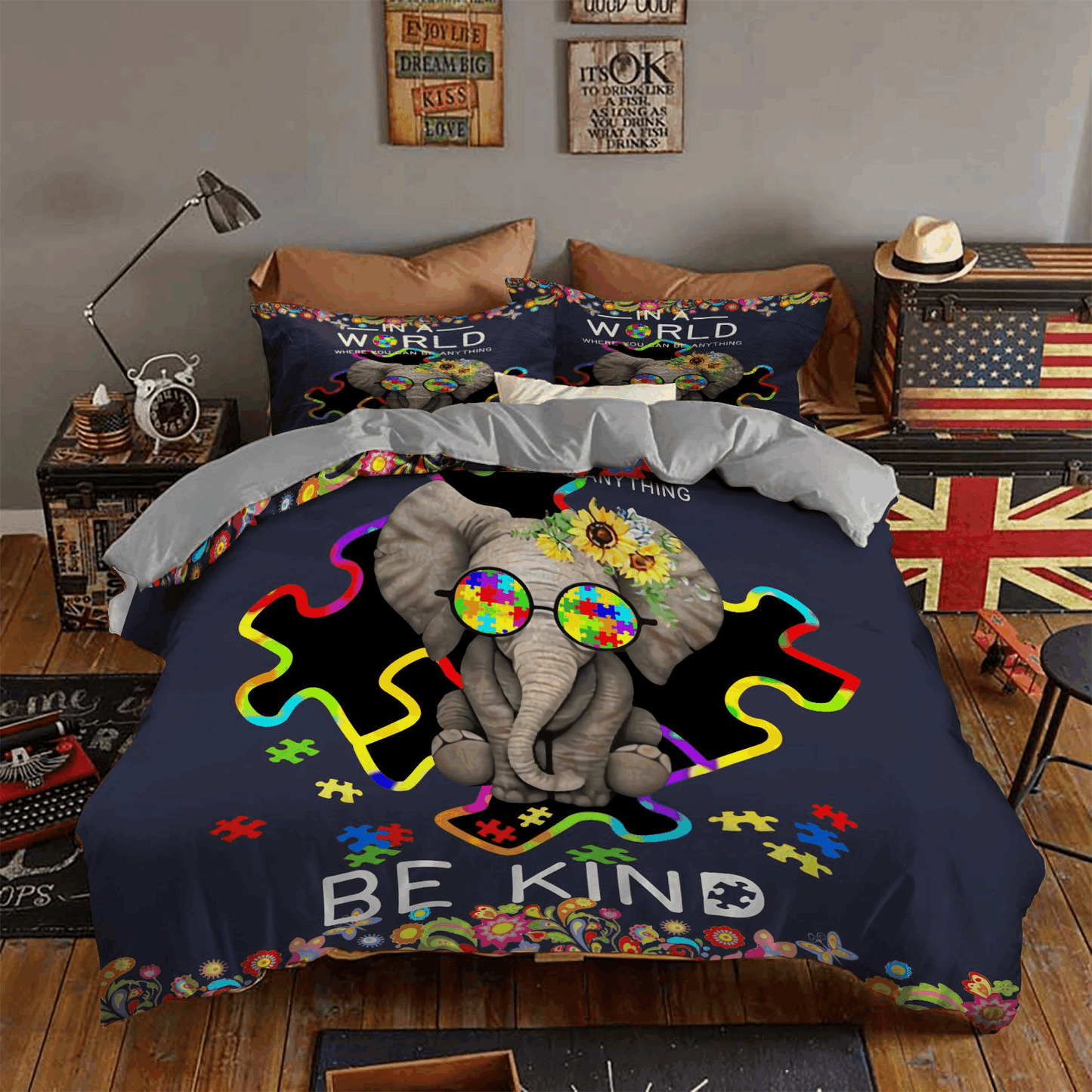 Autism Awareness Elephant Bedding Cover For Awareness Bedroom Decor