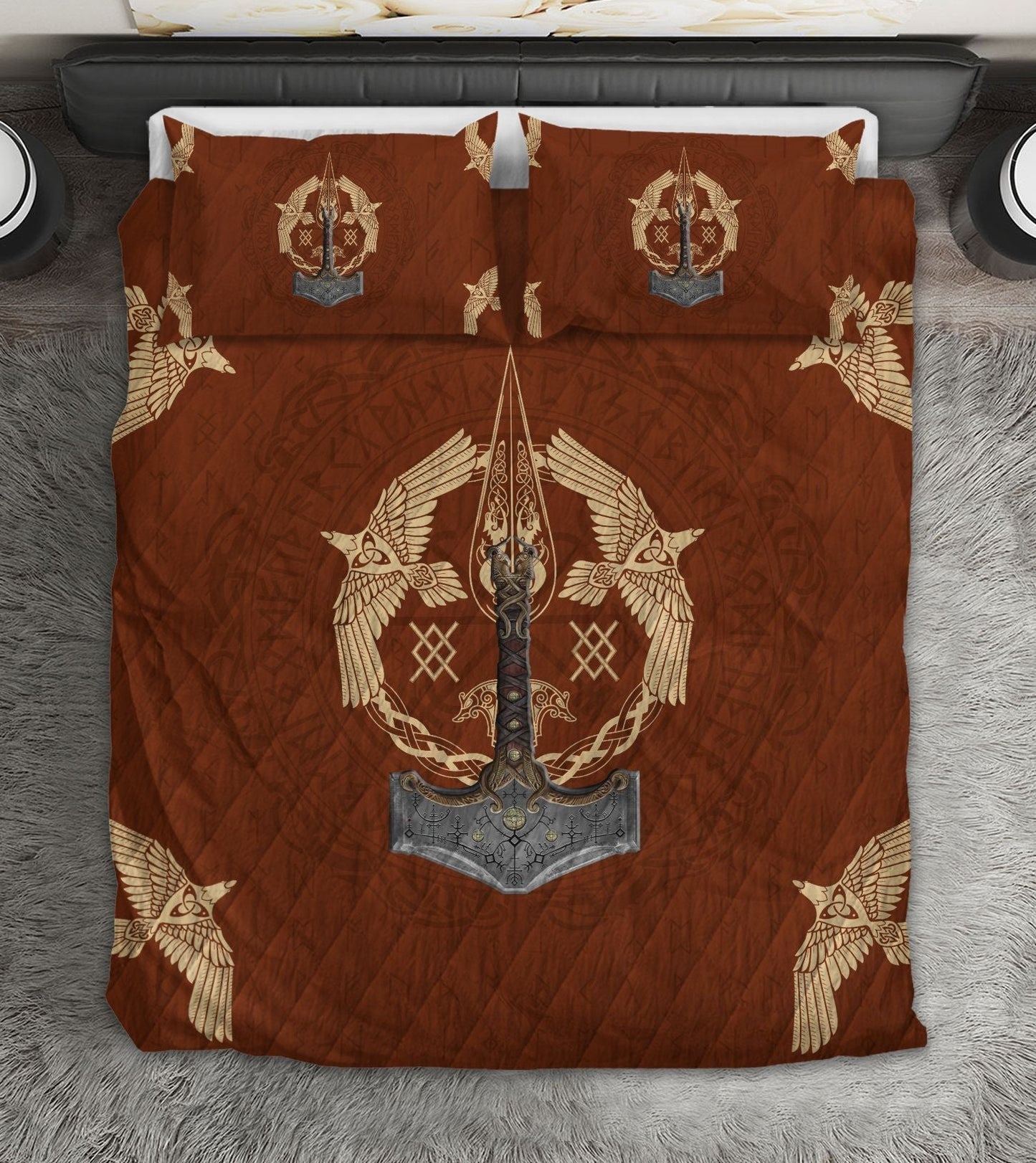 Red Viking Warrior Bedding Cover For Norse Bedroom Decor