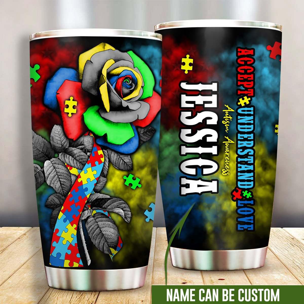 Autism Rose Personalized 20 Oz Tumbler For Coffee Travel And Daily Drinks