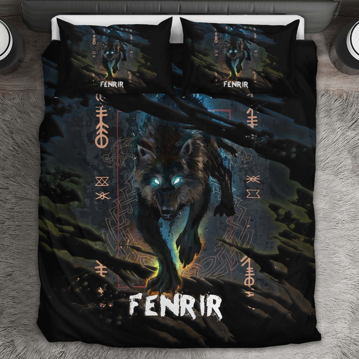 Viking Wolf Fenrir Bedding Cover For Norse Bedroom Decor