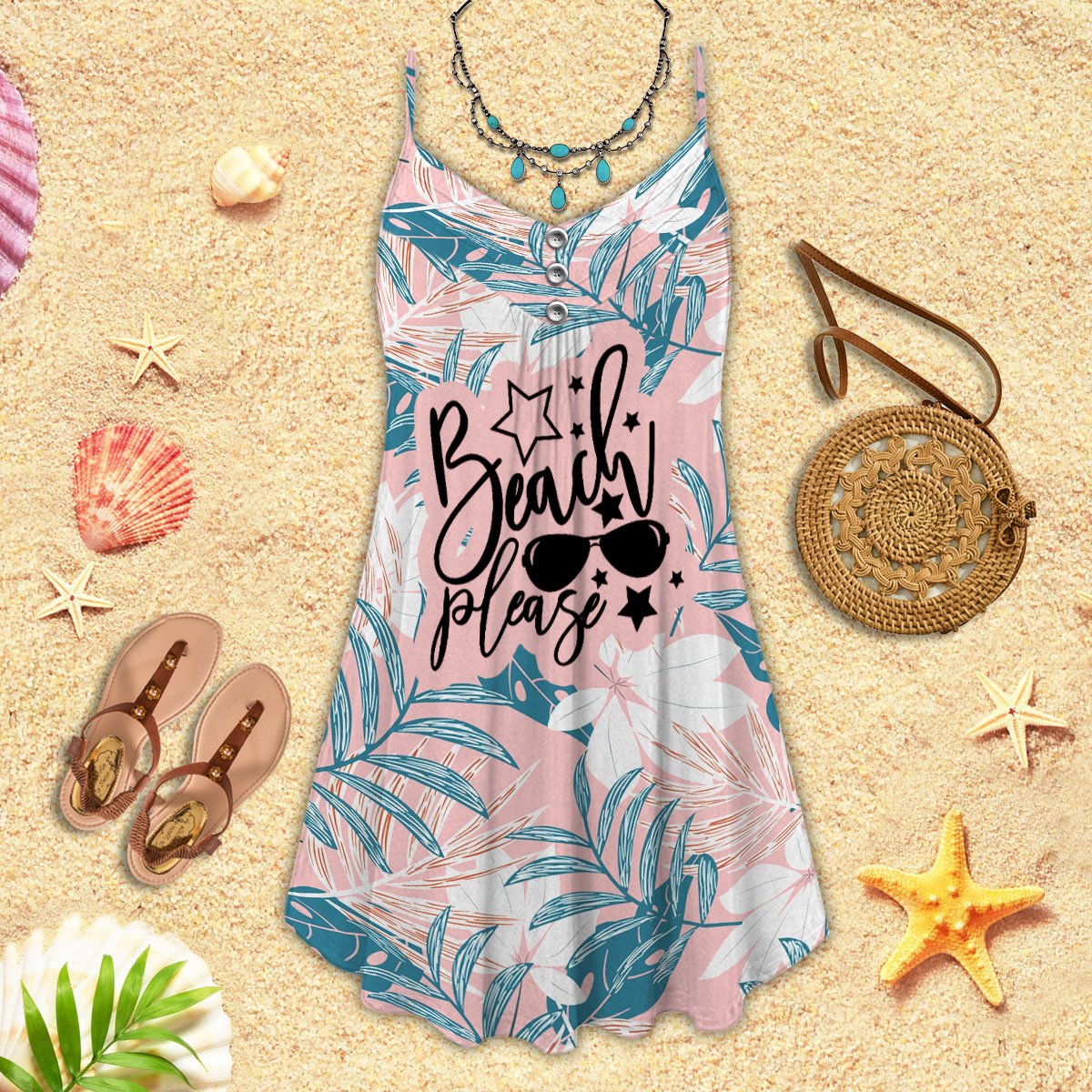 Beach In Fresh Life Please V-Neck Sleeveless Cami Dress For Beach Festivals And Comfortable Summer Outfits