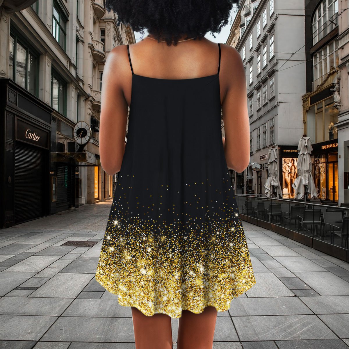 Dope Black V-Neck Sleeveless Cami Dress For Festivals And Relaxed Warm Weather Style