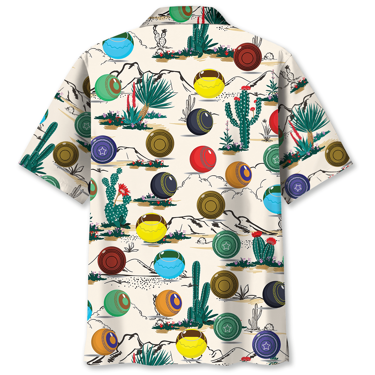 Desert Lawn Bowl Adventure Hawaiian Shirt Pattern Detail For Summer Holidays And Outdoor Fun