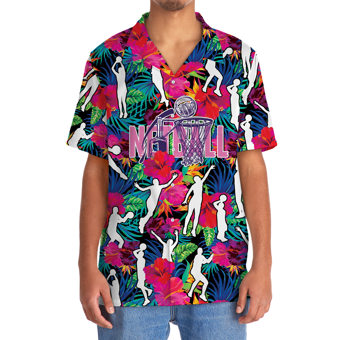 Colorful Tropical Netball Hawaiian Shirt Design View For Casual Summer Styling