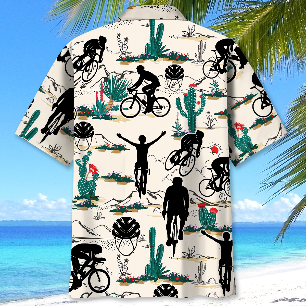 Desert Gravel Cycling Adventure Hawaiian Shirt Artwork Detail For Resort Trips And Outdoor Activities