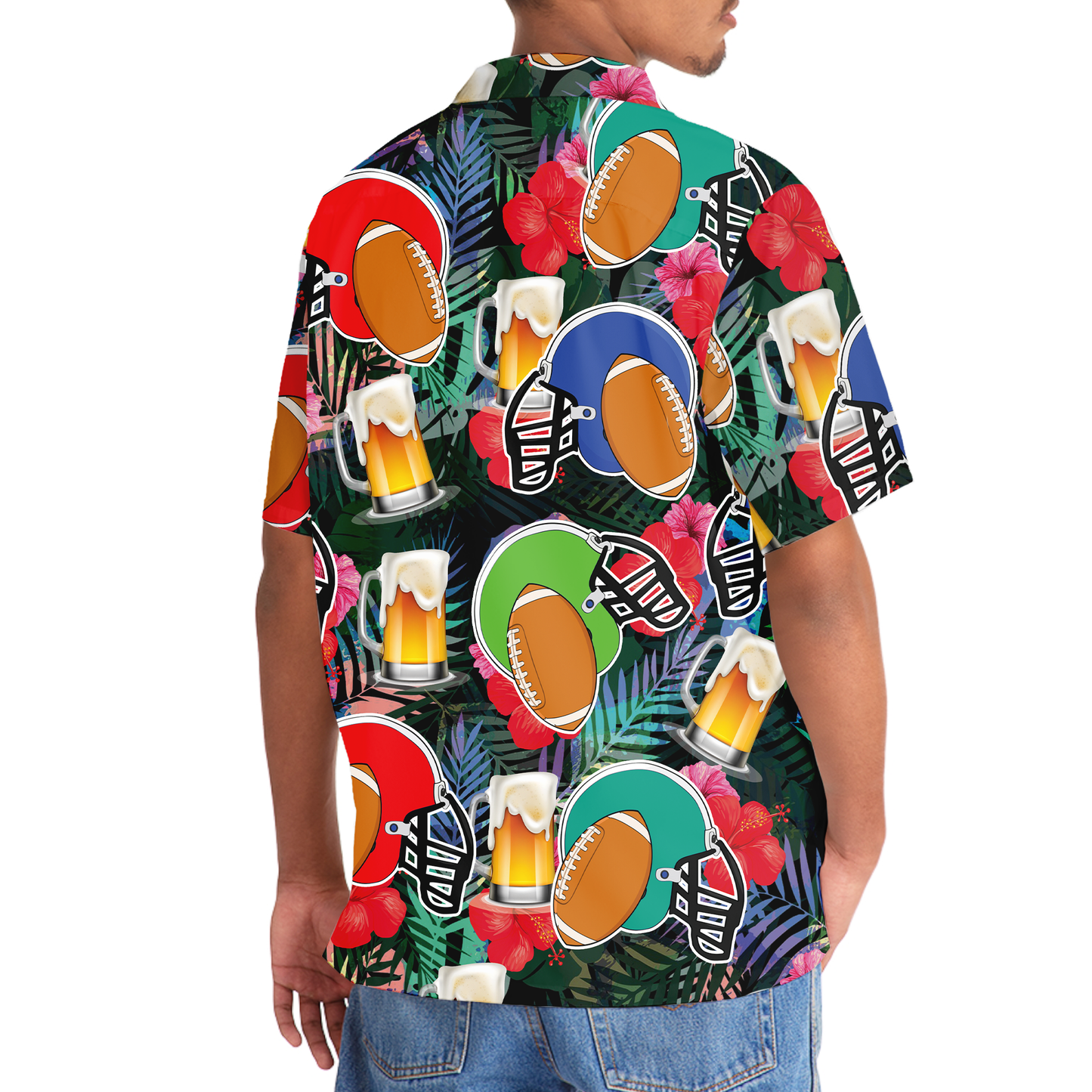 Tropical Rugby Beer Fun Hawaiian Shirt Pattern Detail For Vacation Travel And Daily Wear