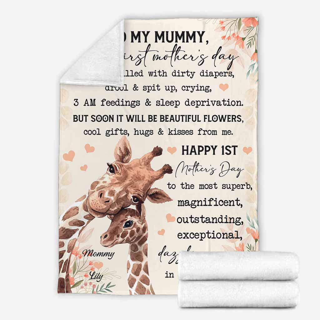 Giraffe To My Mummy On Your 1ST Mothers Day Personalized Flannel Blanket For Cozy Bedroom Sofa Decor