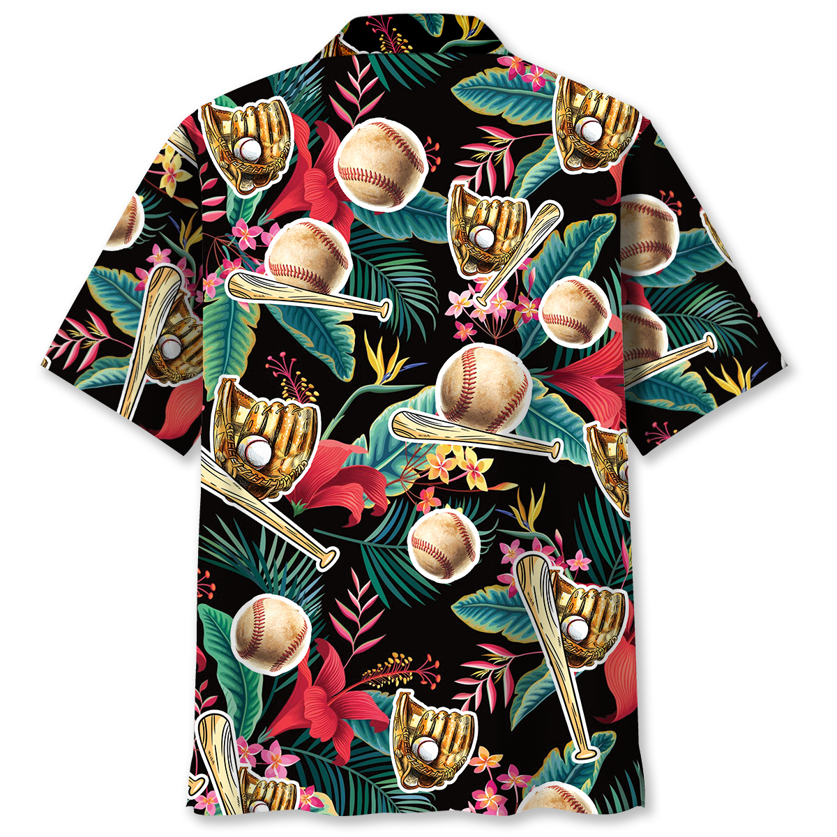 Tropical Floral Baseball Gloves Sport Hawaiian Shirt Pattern Detail For Vacation Travel And Daily Wear