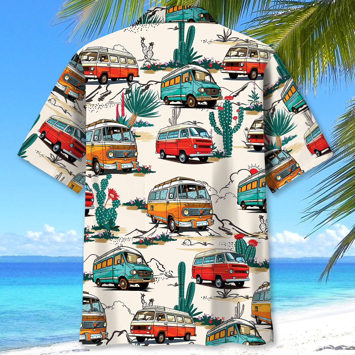 Car Minivan Road Trip Hawaiian Shirt Artwork Detail For Tropical Trips And Casual Outings