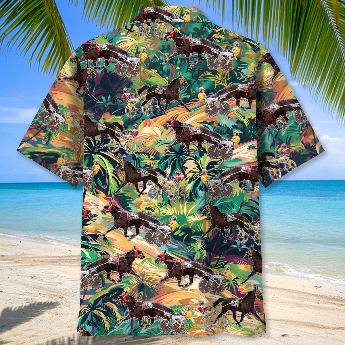 Tropical Horse Road Harness Racing Hawaiian Shirt Design Detail For Beach Days And Holiday Travel