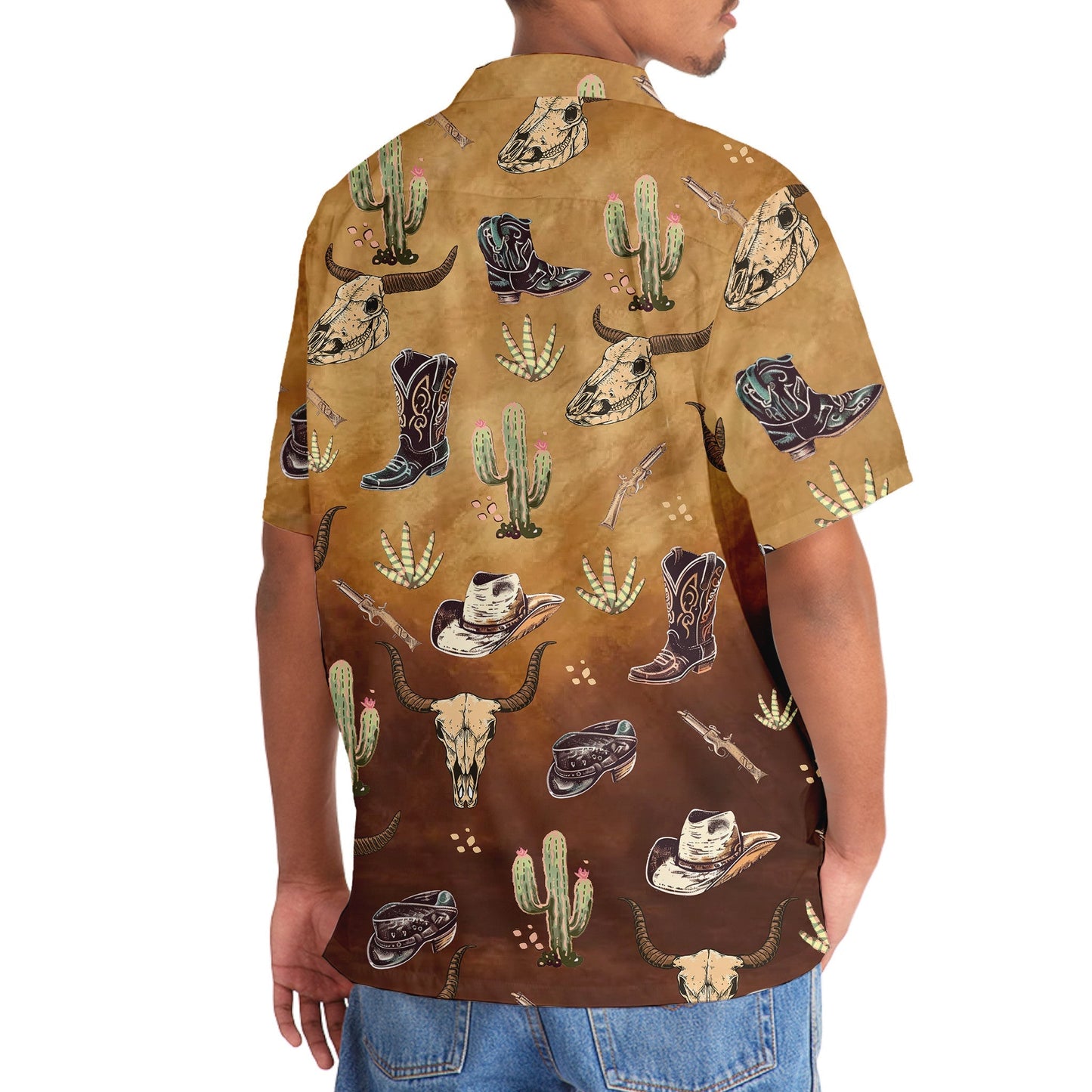 Western Cowboy Cactus Desert Hawaiian Shirt Artwork Detail For Tropical Trips And Casual Outings