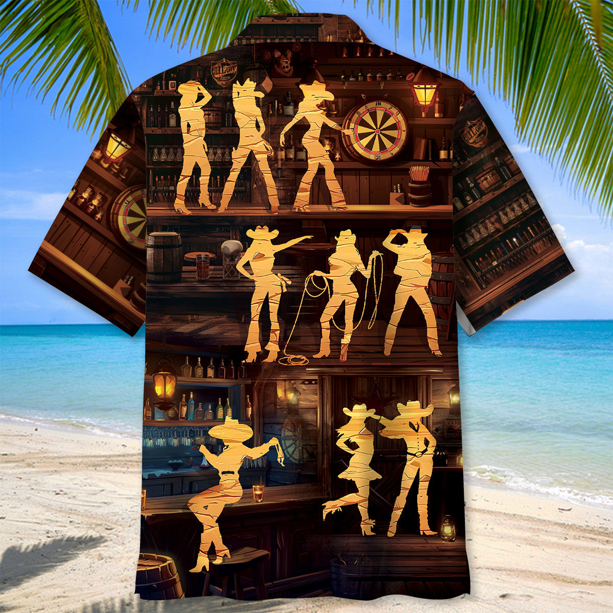 Western Cowboy Cowgirl Bar Hawaiian Shirt Design Detail For Beach Days And Holiday Travel