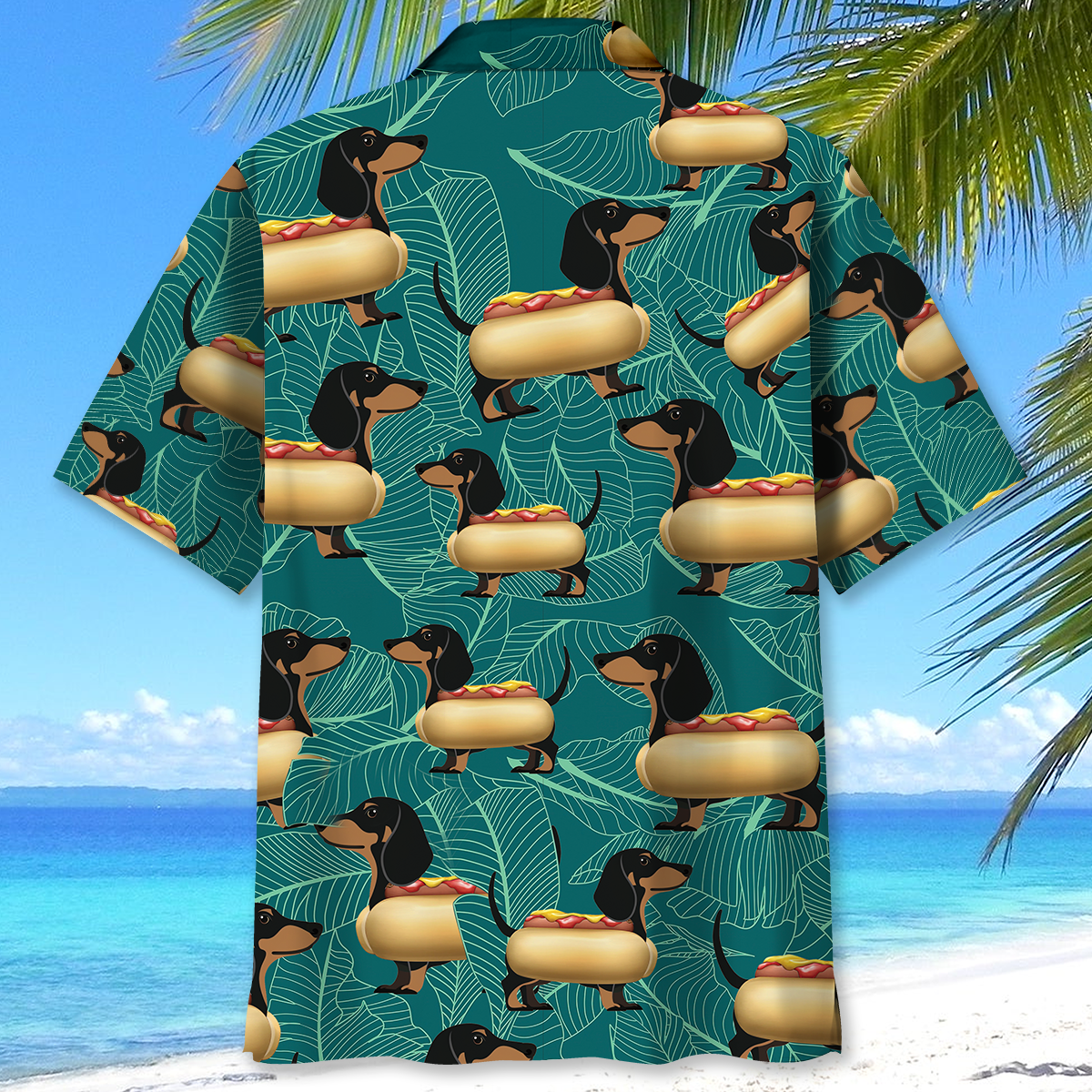 Dog Dachshund Hot Fun Hawaiian Shirt Artwork Detail For Tropical Trips And Casual Outings
