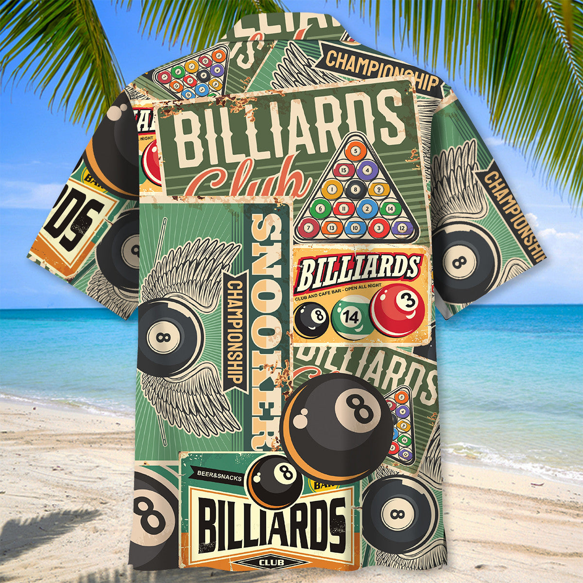 Retro Neon Billiard Bar Hawaiian Shirt Design View For Casual Summer Styling