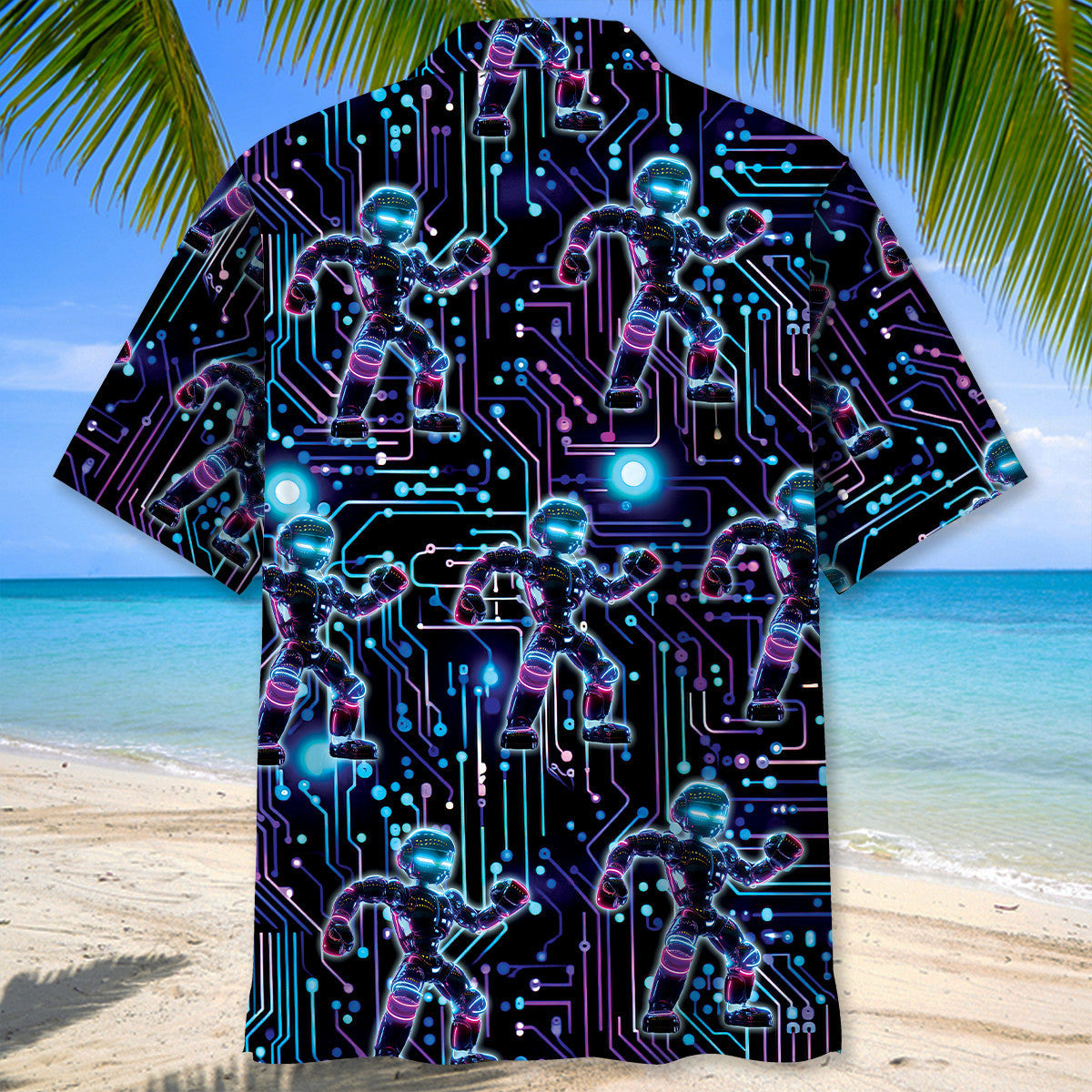 Robot Semiconductor Chip Circuit Hawaiian Shirt Artwork Detail For Resort Trips And Outdoor Activities