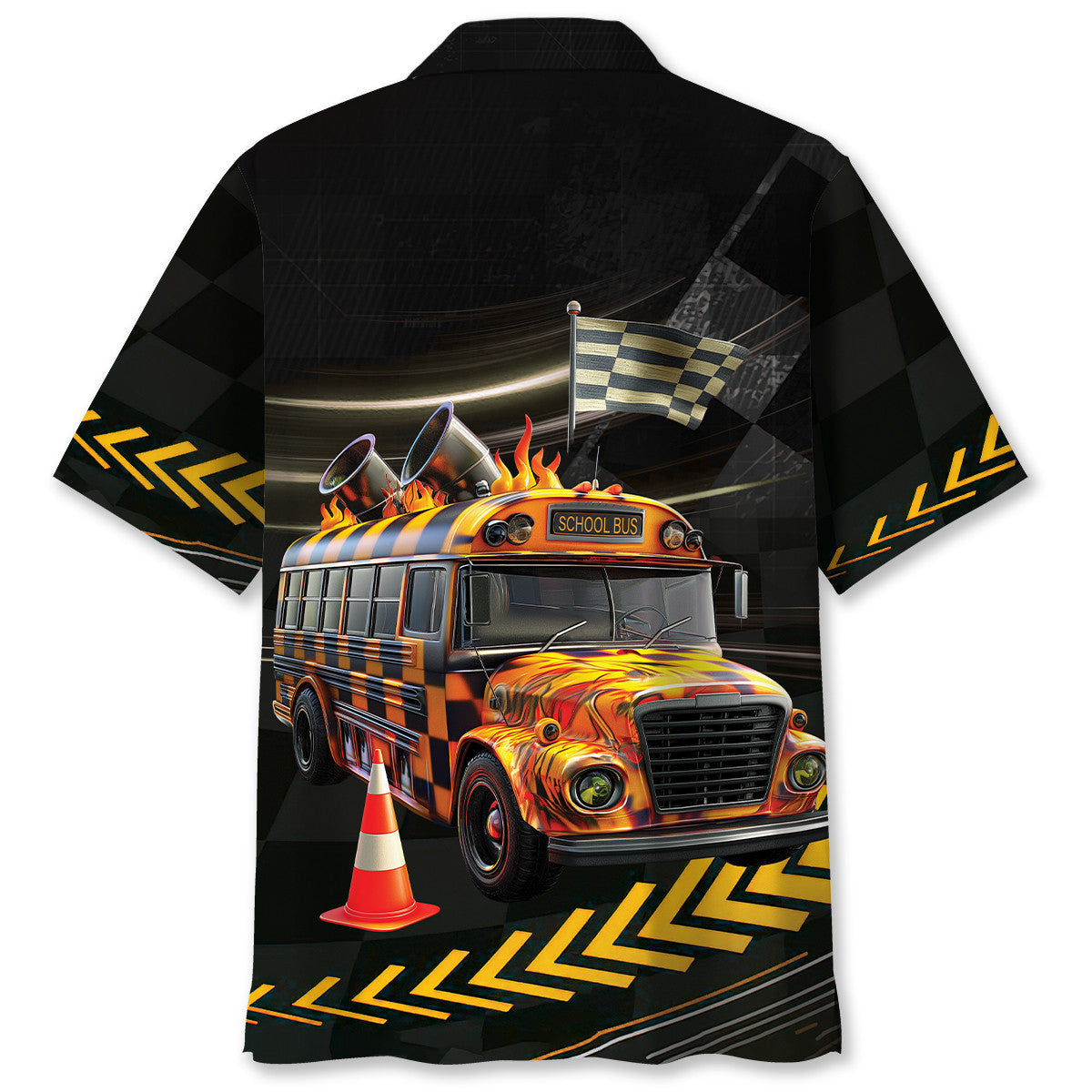 Racing School Bus Street Fun Hawaiian Shirt Pattern View For Lightweight Everyday Style