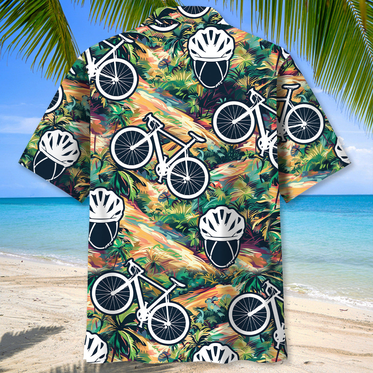 Tropical Cycling Road Adventure Hawaiian Shirt Artwork Detail For Tropical Trips And Casual Outings