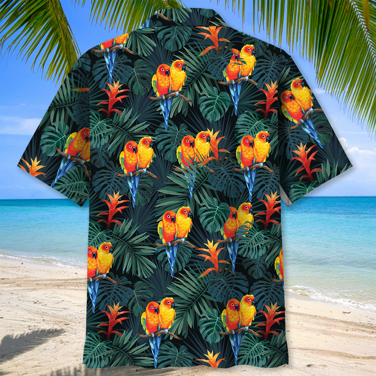 Dark Green Tropical Parrot Hawaiian Shirt For Summer Events And Casual Outdoor Wear