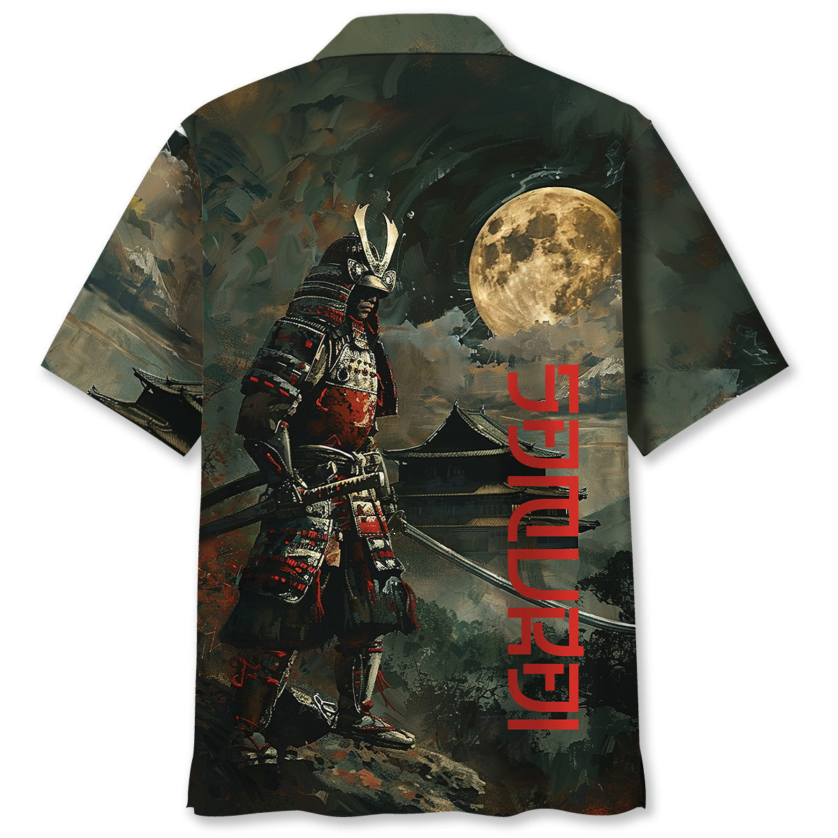 Samurai Warrior Traditional Hawaiian Shirt Design View For Casual Summer Styling