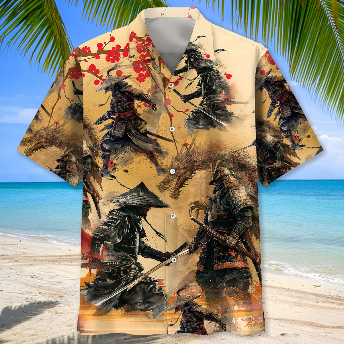 Samurai Moonlight Hawaiian Shirt Pattern View For Lightweight Everyday Style