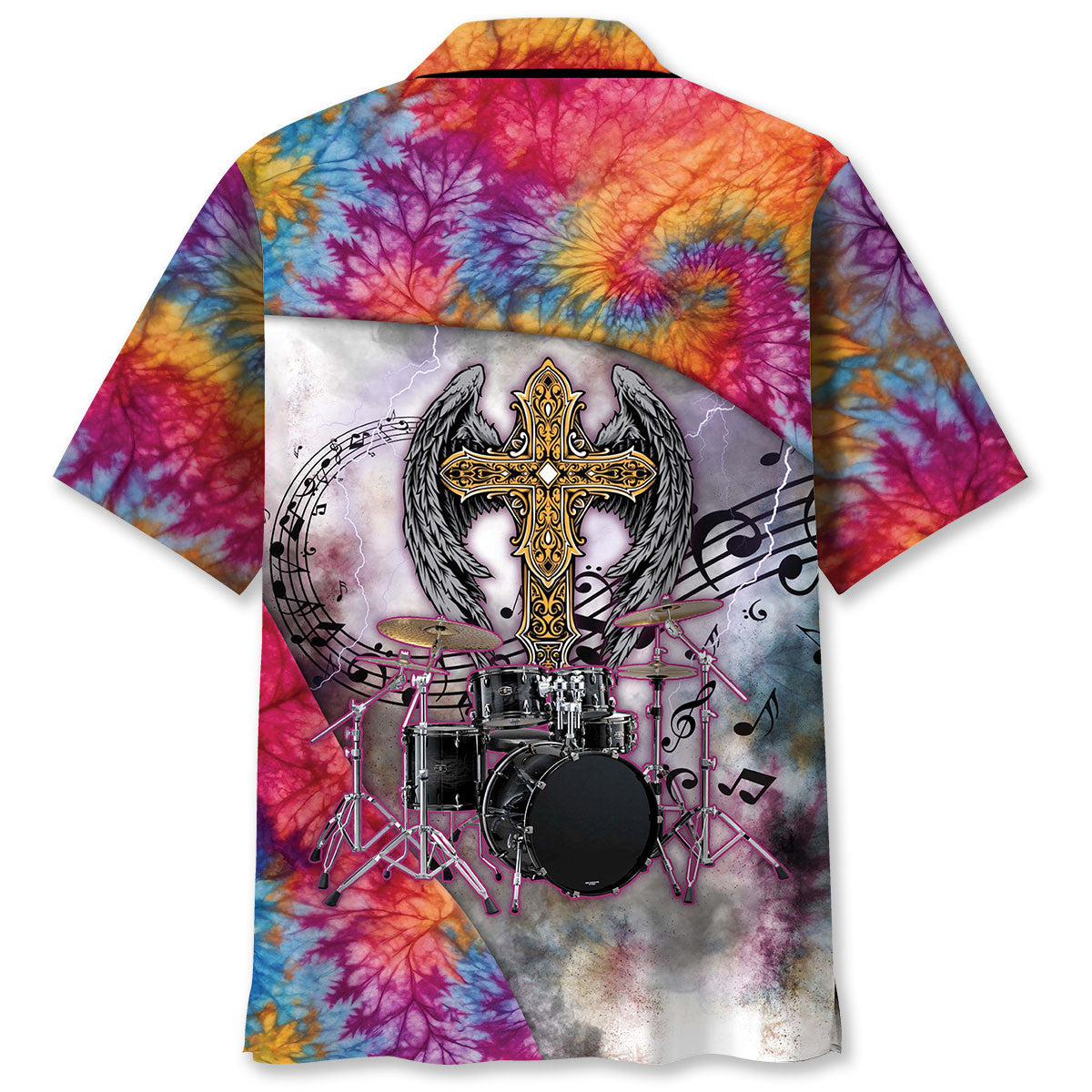 Bohemian Drummer Psychedelic Hawaiian Shirt Pattern Detail For Summer Holidays And Outdoor Fun