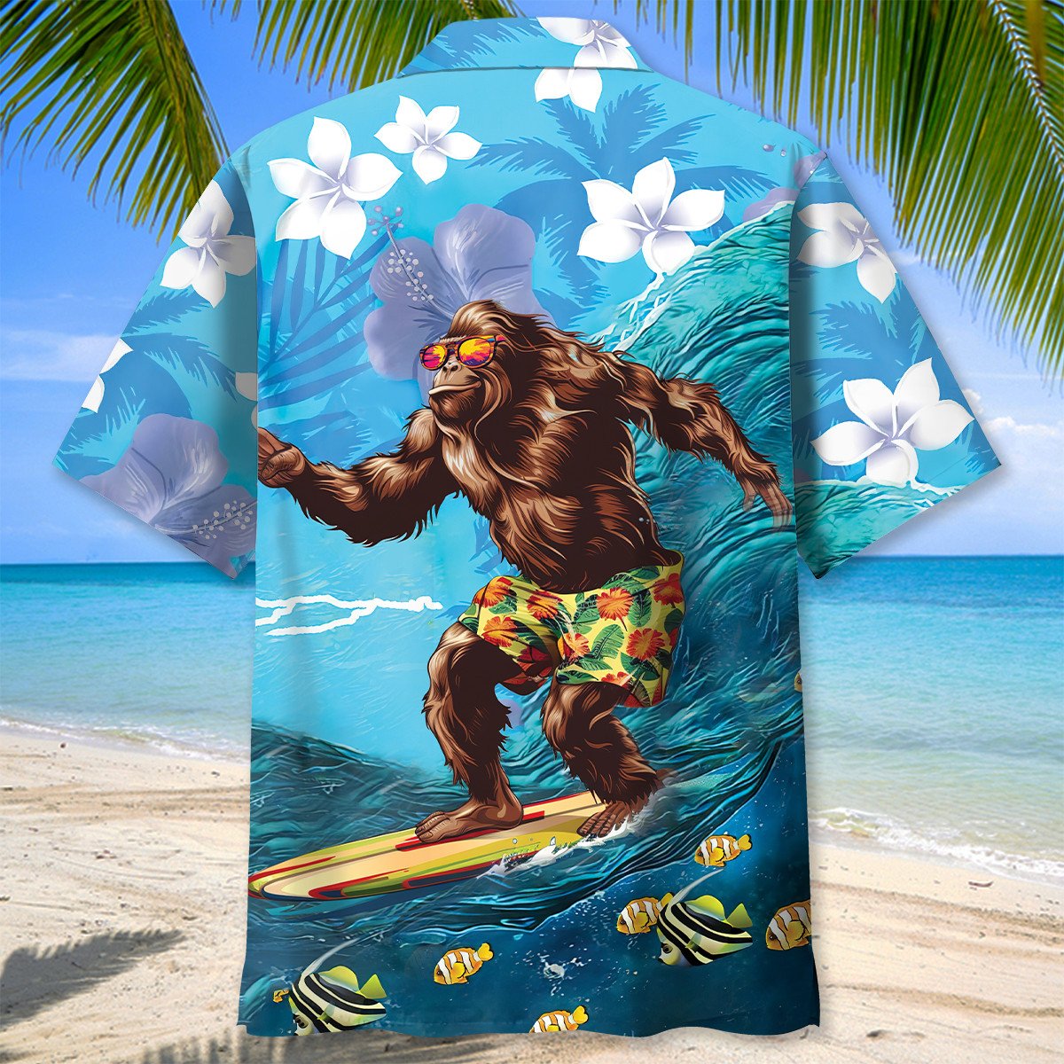 Funny Forest Creature Surfing Hibiscus Hawaiian Shirt Artwork View For Coastal Escapes And Resort Style