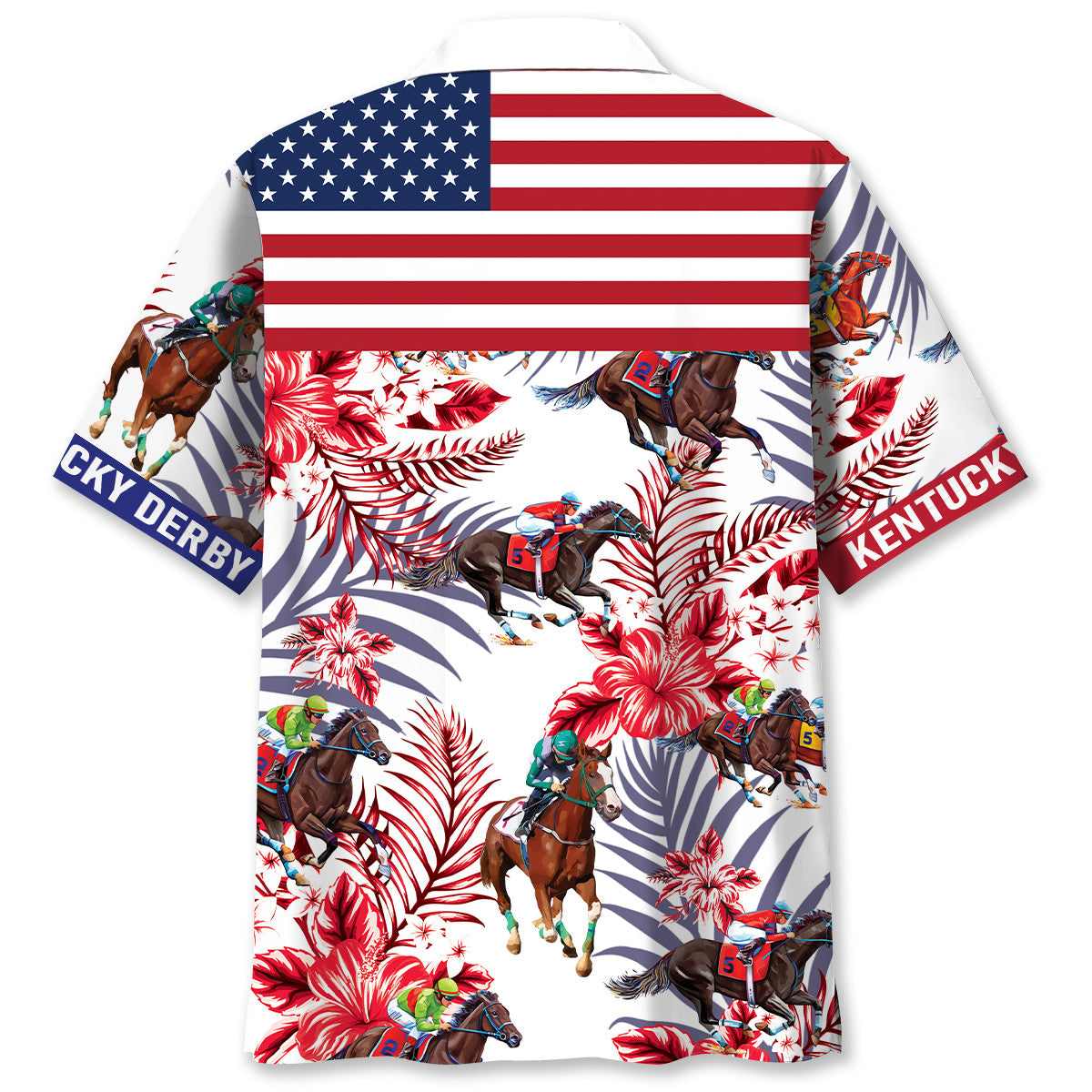 Retro Kentucky Racing Hawaiian Shirt Artwork Detail For Resort Trips And Outdoor Activities