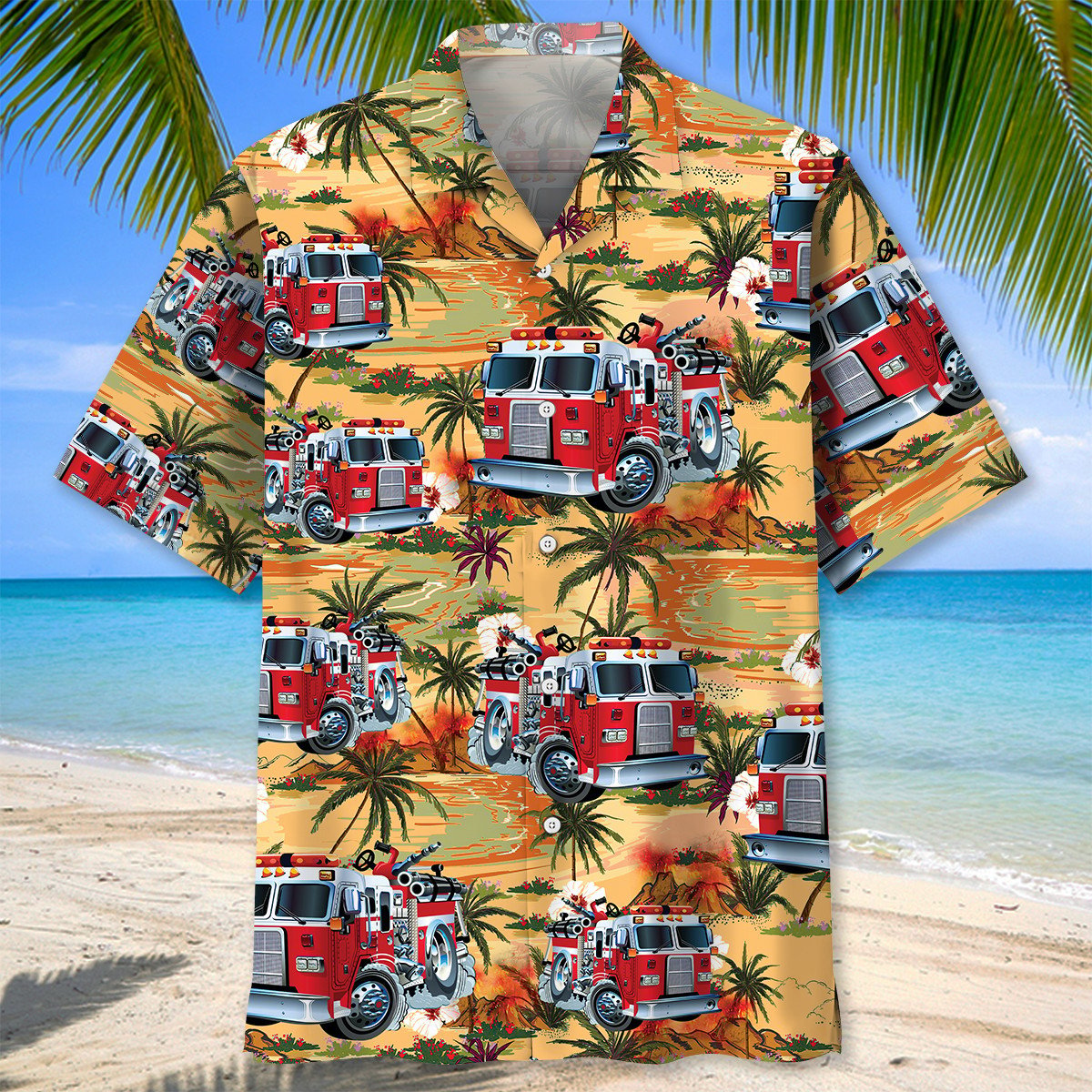 Firefighter Truck Tribute Hawaiian Shirt For Vacation Days And Relaxed Coastal Outings