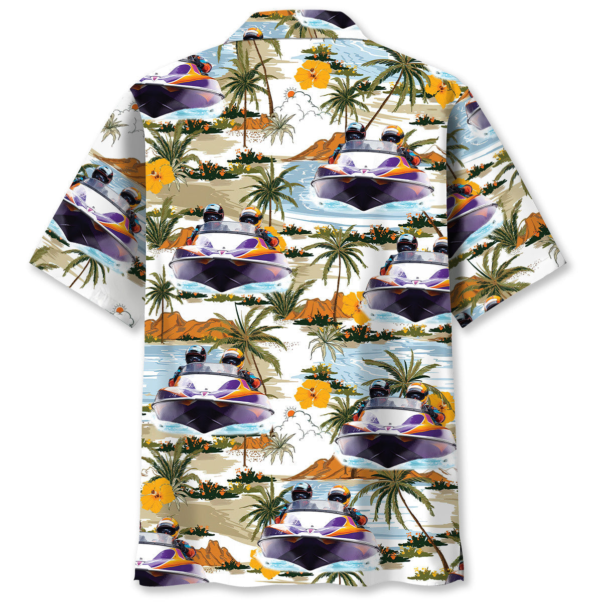 Tropical Boat Power Racing Hawaiian Shirt Design Detail For Beach Days And Holiday Travel