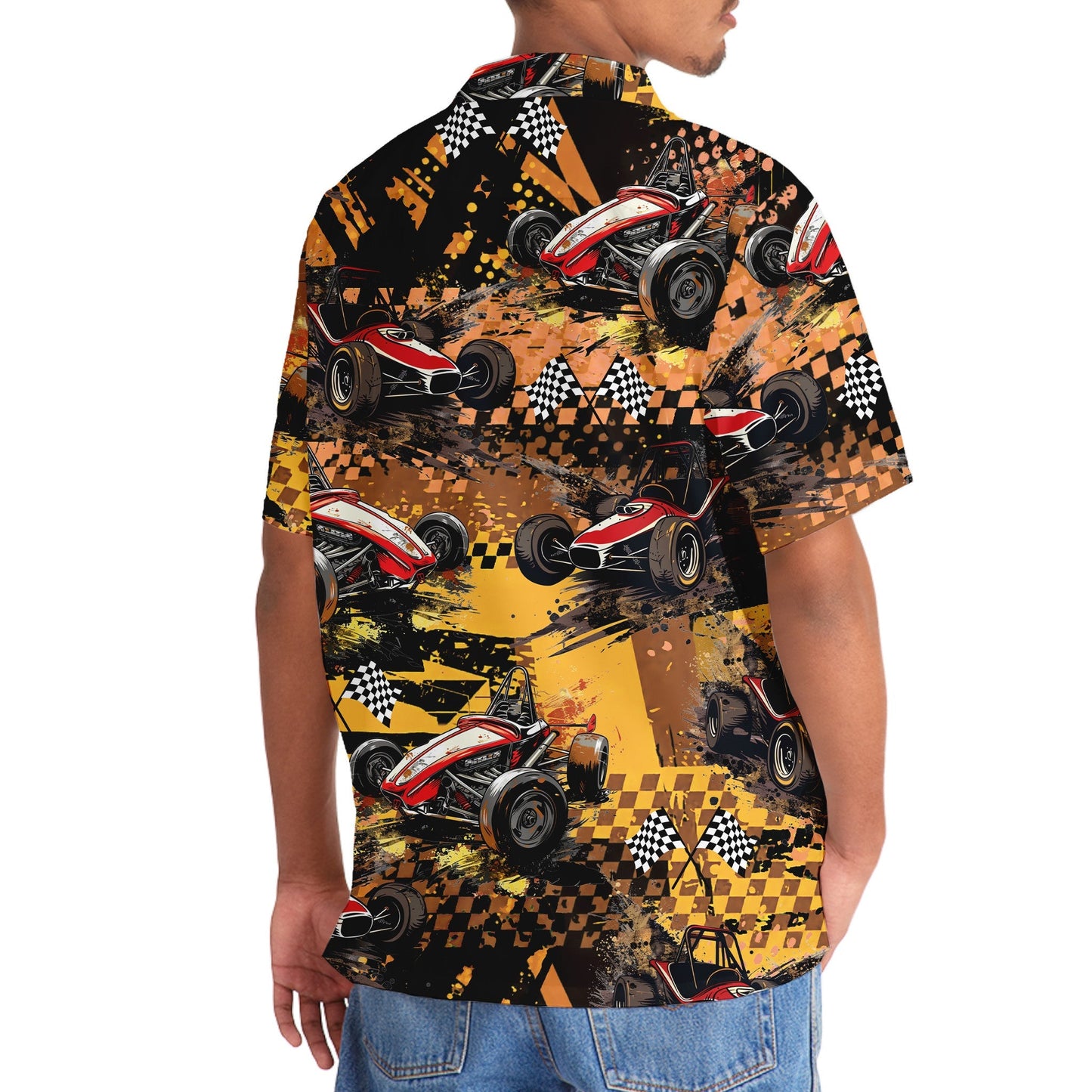 Retro Dirt Track Racing Hawaiian Shirt Design Detail For Sunny Adventures And Casual Wear